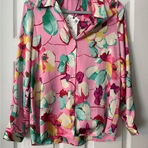 Zara Pink Floral Button Down Shirt